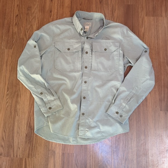 L L Bean Mens Shirt Olive Green Long Sleeve Sz M No Fly Zone Fishing Hiking $99 - Picture 15 of 16
